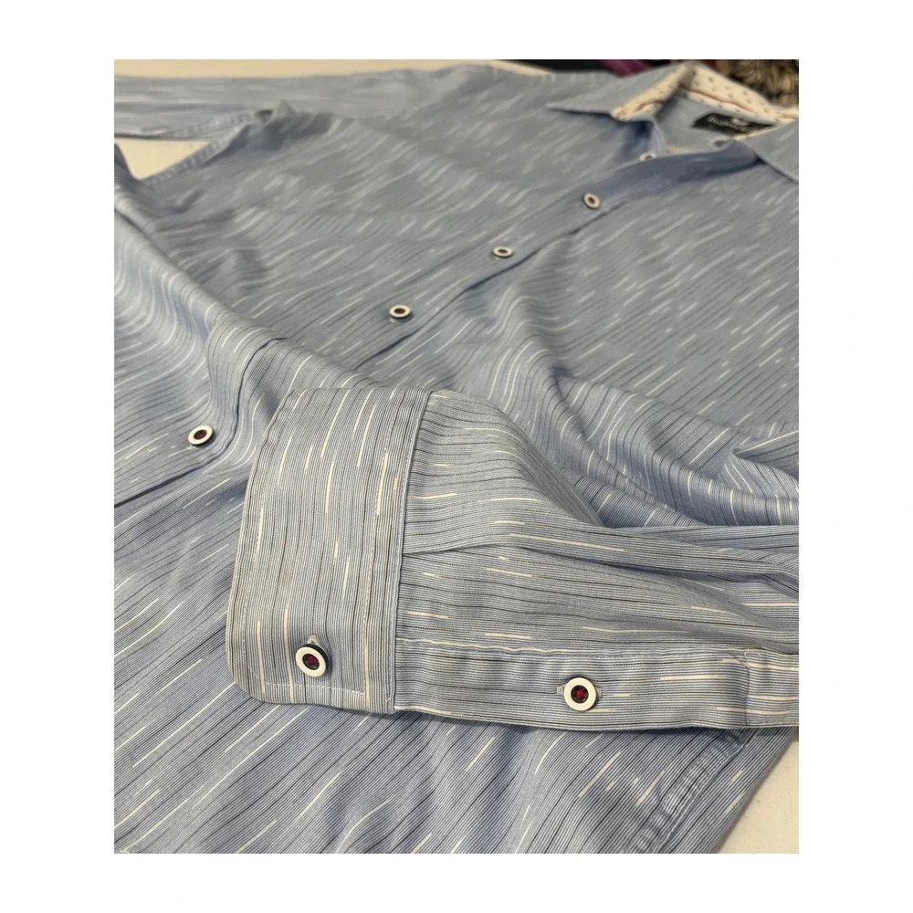 Buttercloth Mens XL Tall Fit Striped Button Down Shirt Blue White 100% Cotton